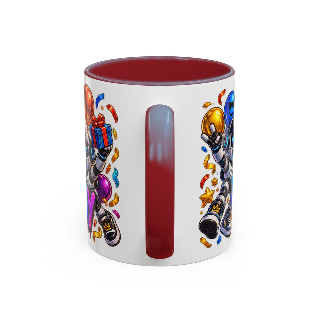 Birthday Robot Coffee Mug — Colorful Happy Birthday Accent Mug (11oz)