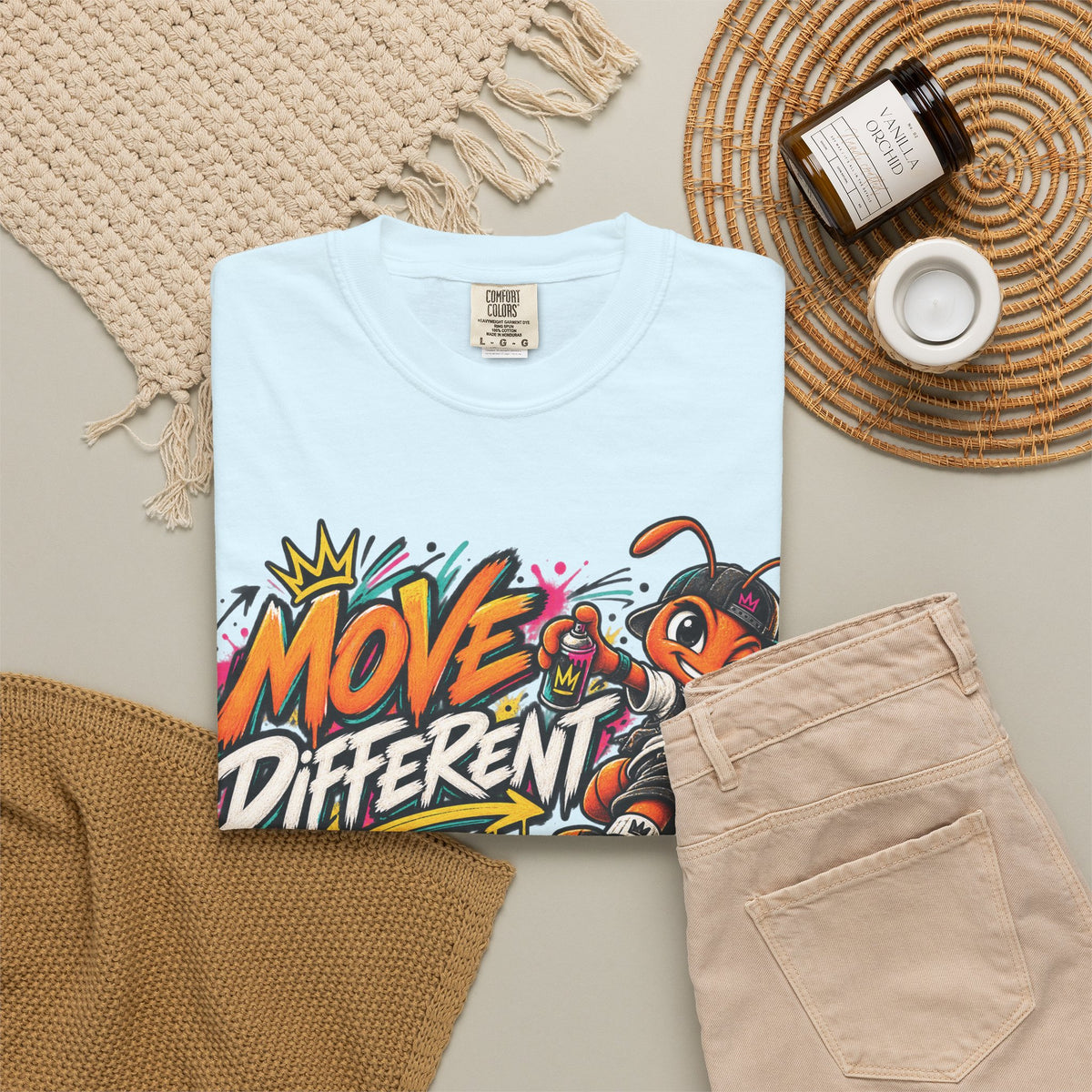 Move Different Graphic T-Shirt — Streetwear Skate Ant Mascot Design