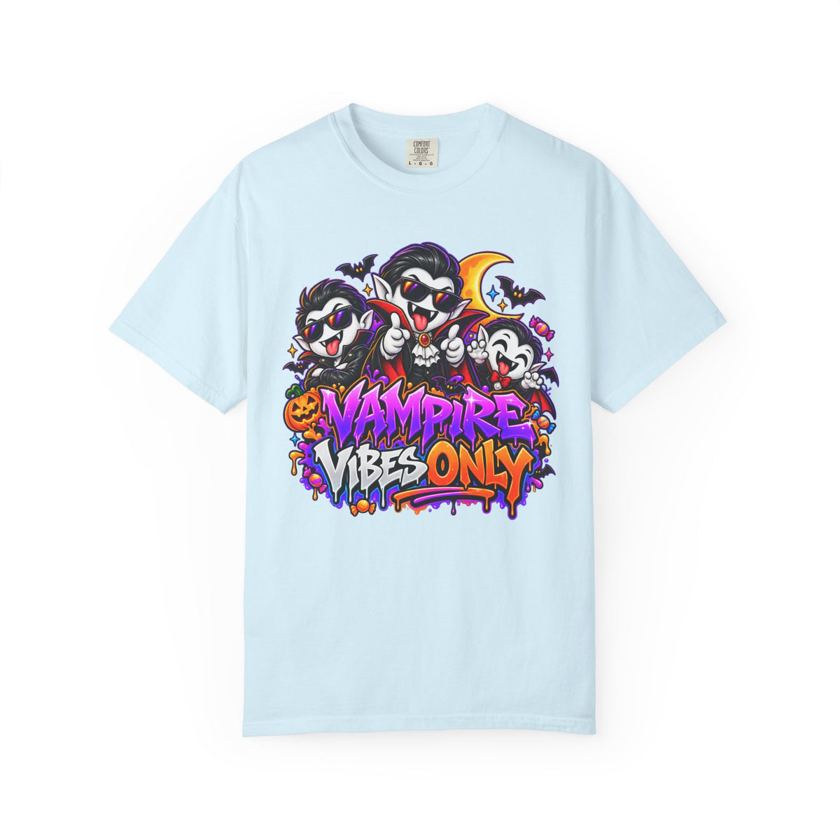 Neon Vampire Vibes Halloween Unisex Garment-Dyed T-Shirt Featuring a Cool Festora Vampire Crew