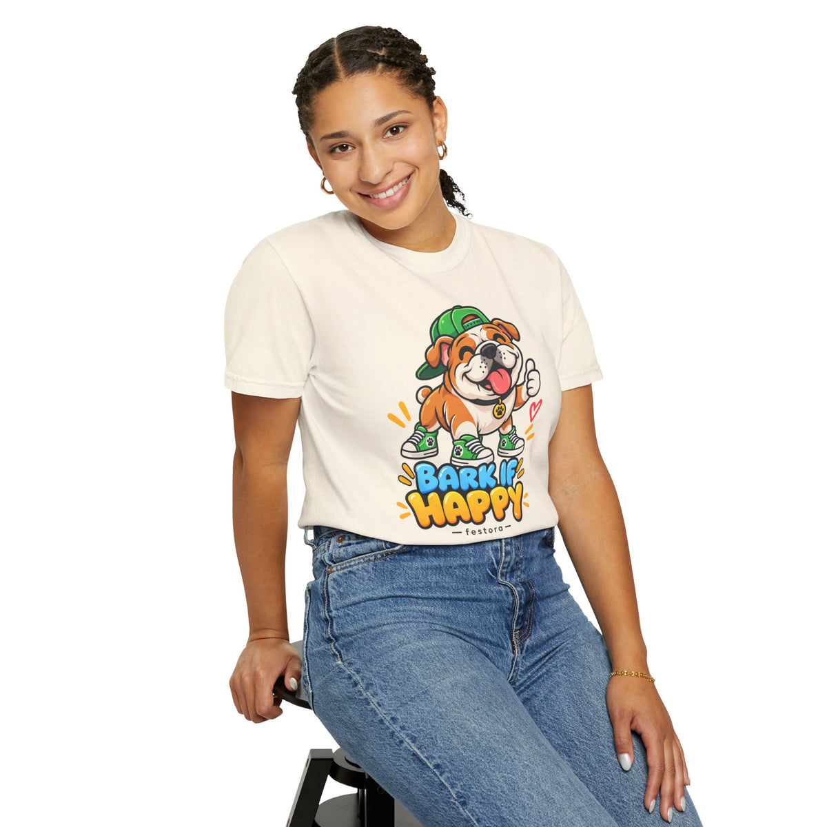 Bark If Happy – Cute Bulldog Graphic T-Shirt