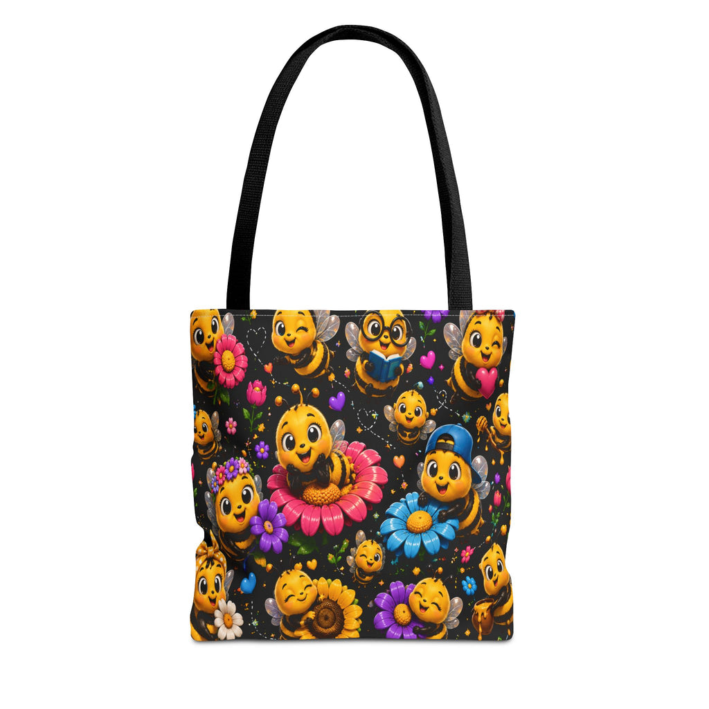 Cute Bee Pattern Tote Bag — Colorful Floral Cartoon Bees All-Over Print