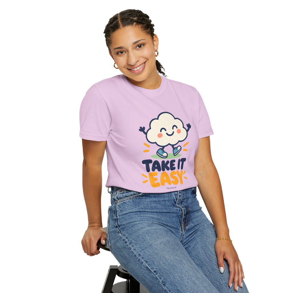Take It Easy – Happy Cloud Graphic T-Shirt | Festora Everyday