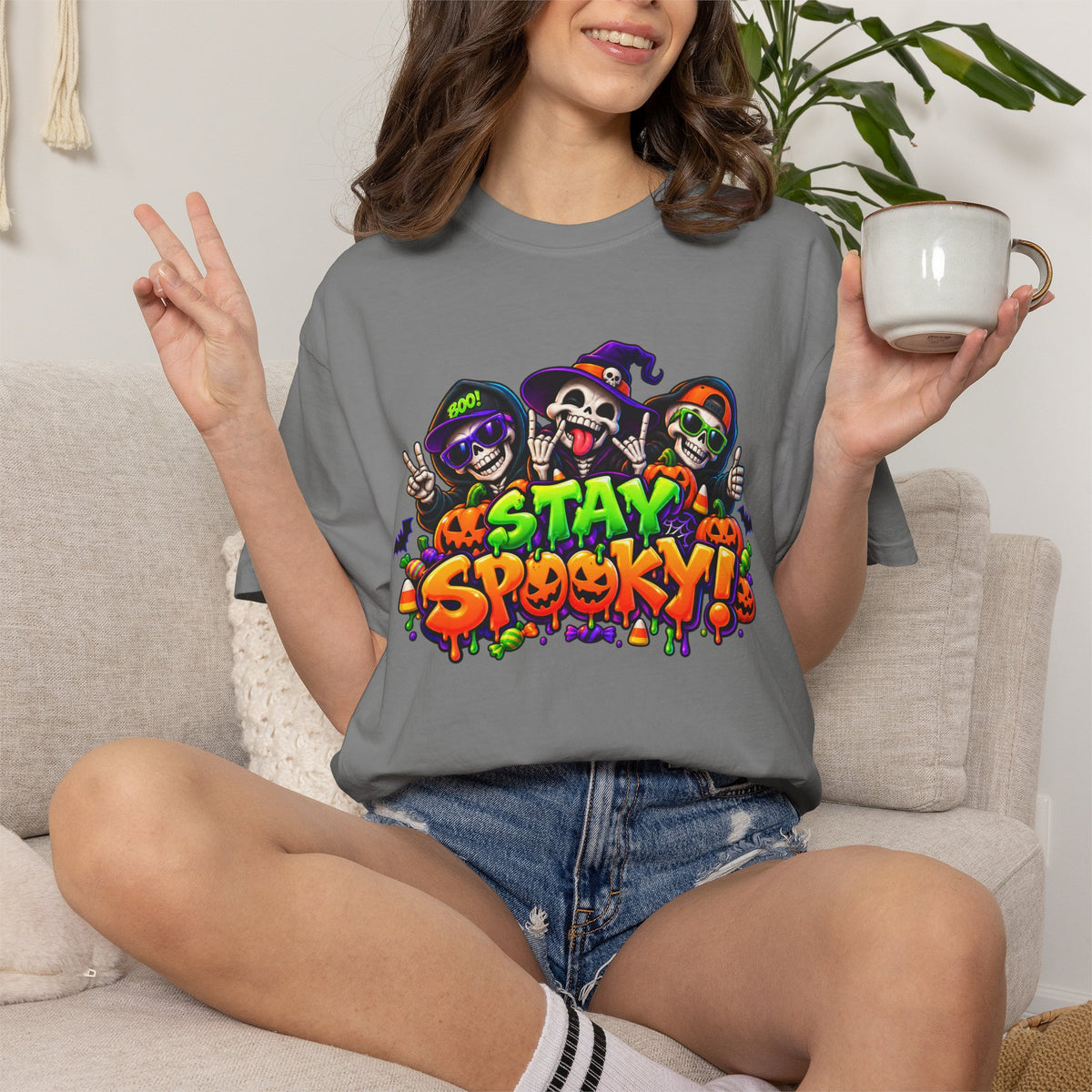 Stay Spooky Halloween T-Shirt – Funny Skeleton Crew Colorful Graphic Tee