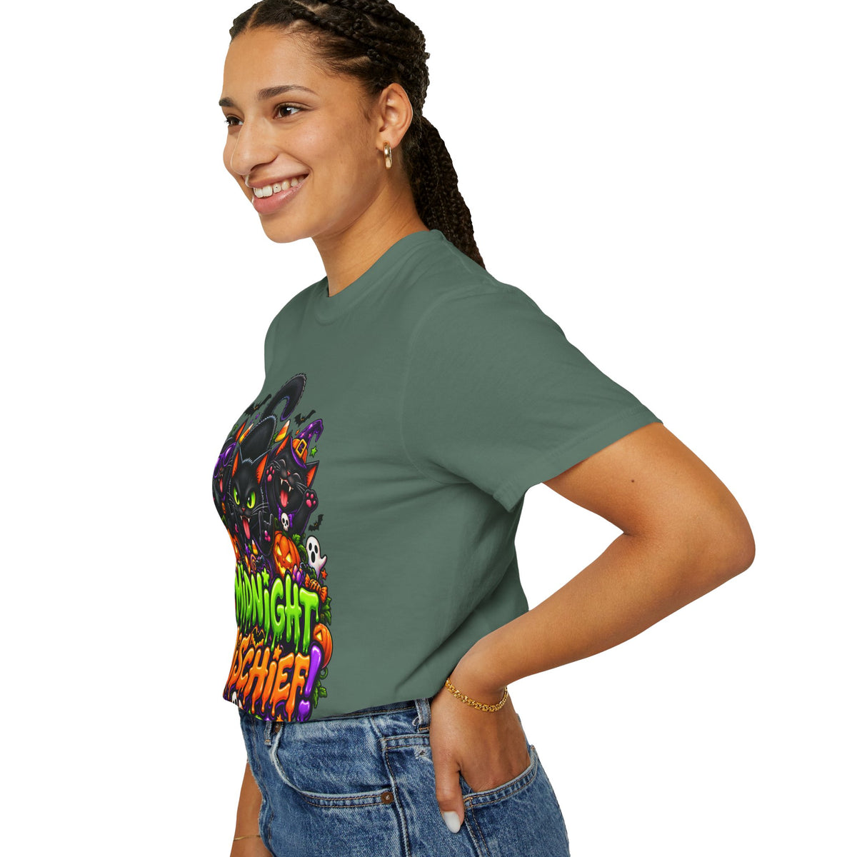 Midnight Mischief Halloween T-Shirt – Funny Black Cat Graphic Tee
