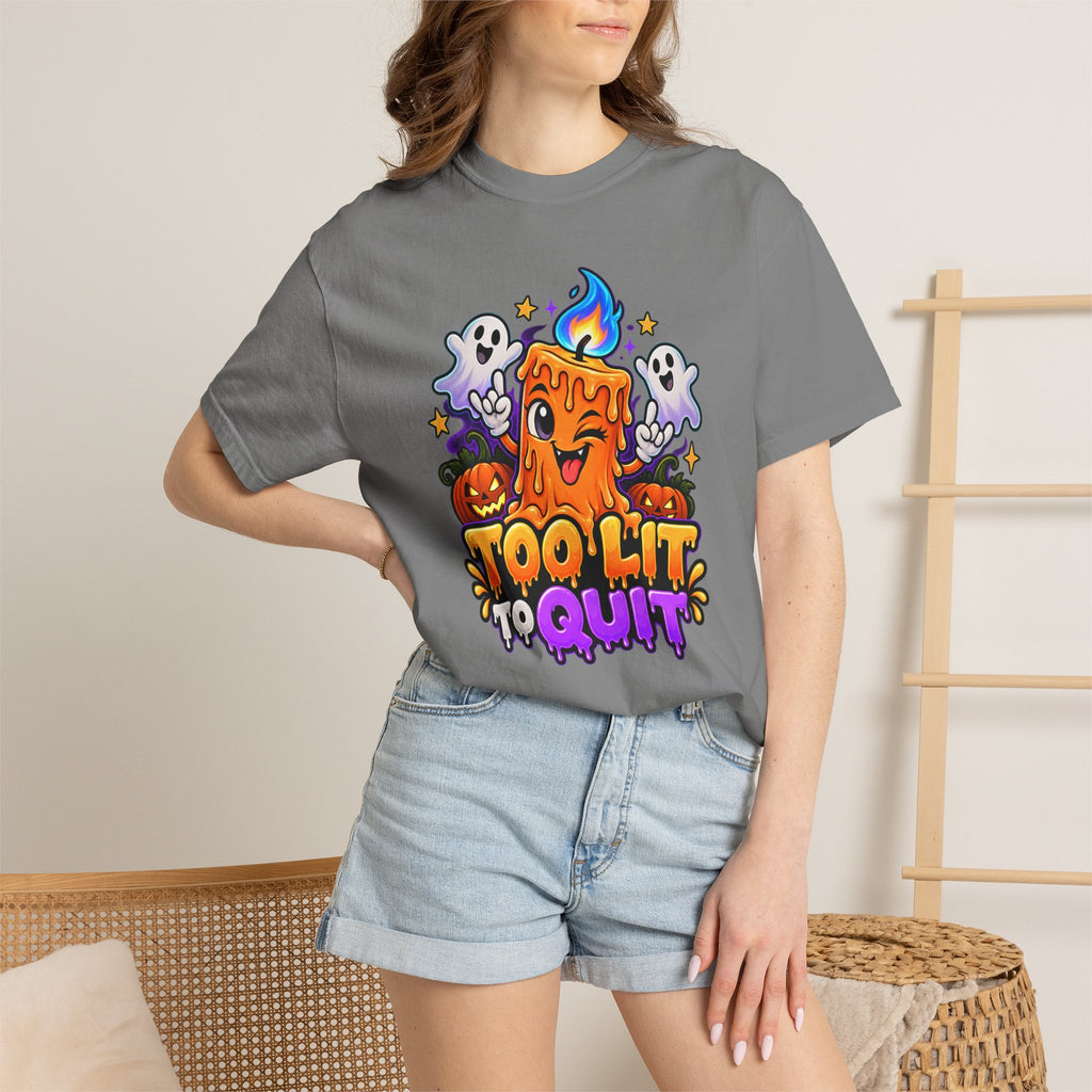Too Lit to Quit – Funny Halloween Candle T-Shirt