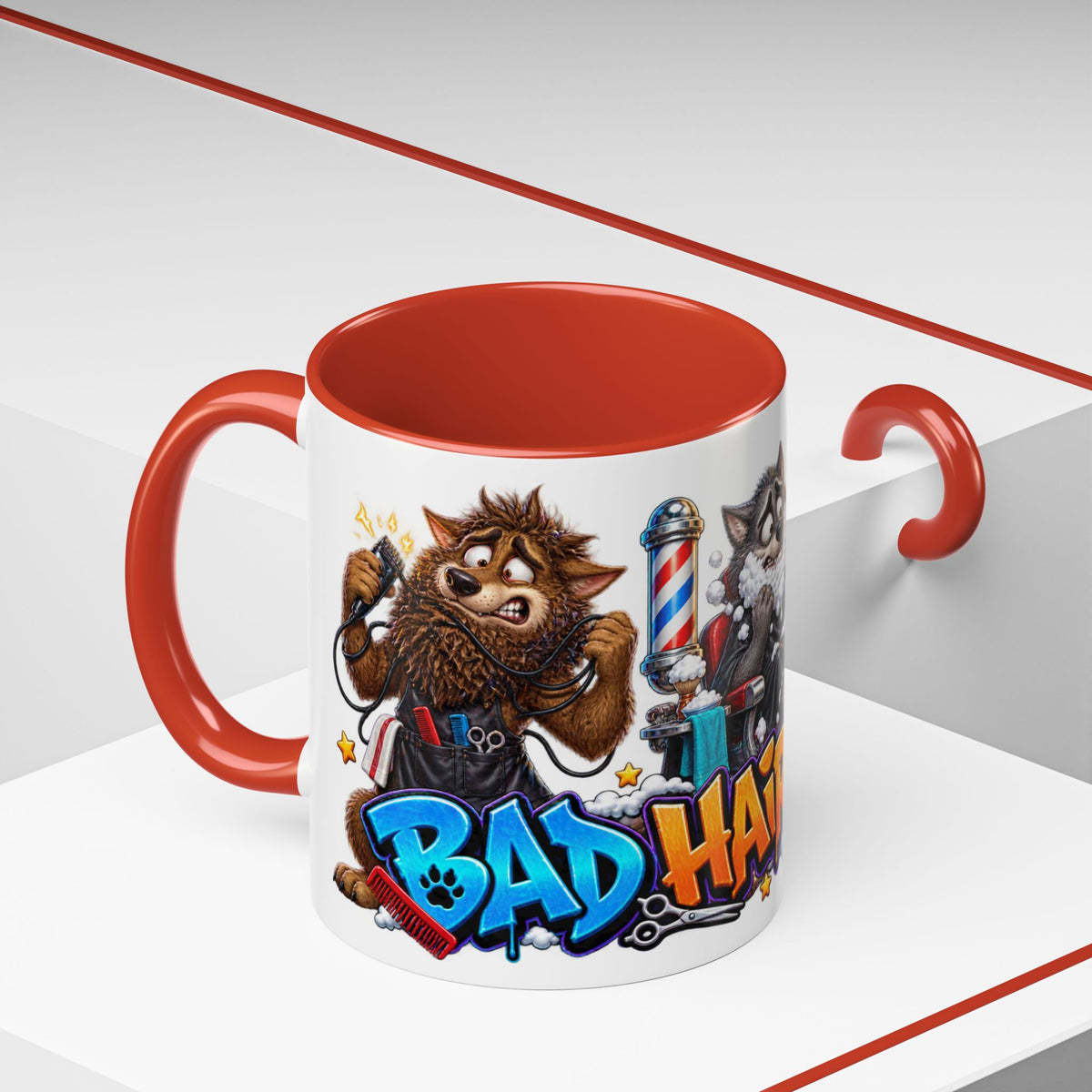 Bad Hair Night Funny Werewolf Barber Halloween White Mug