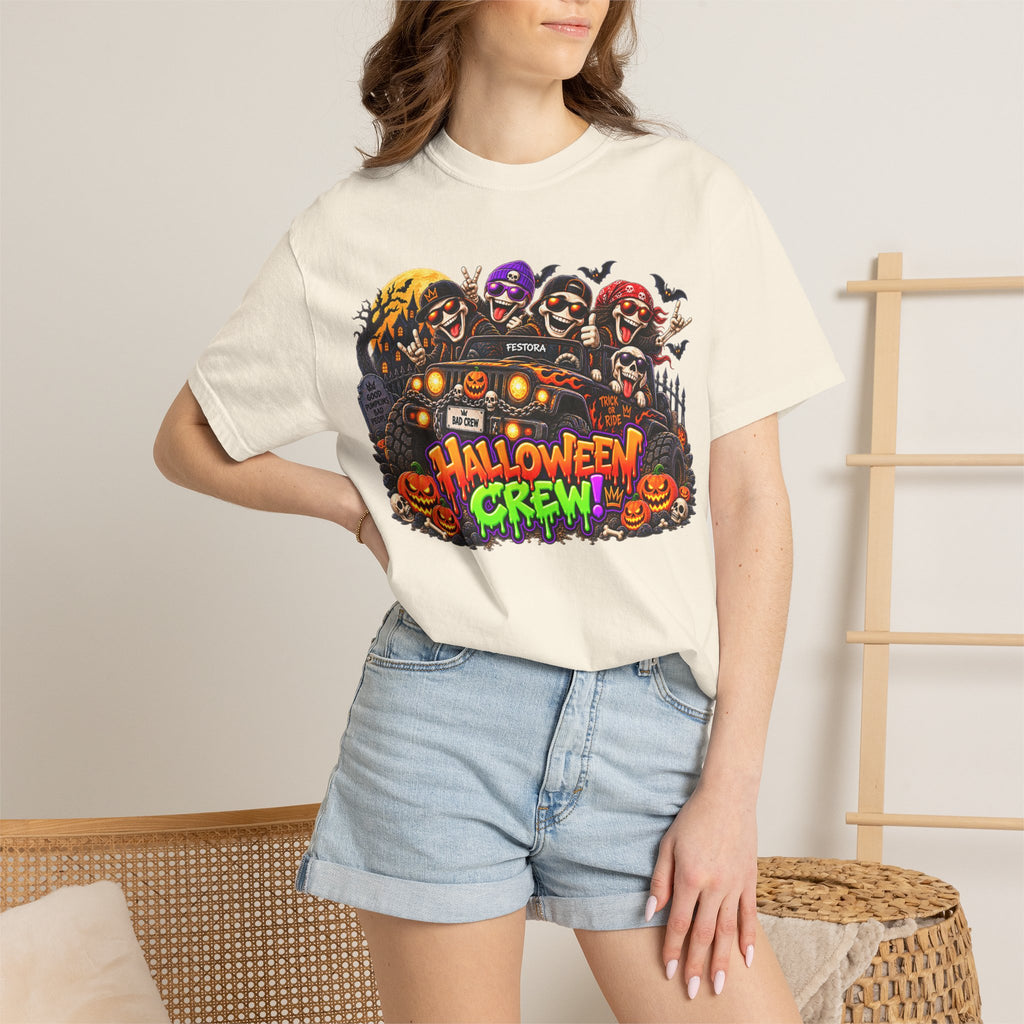 Halloween Crew T-Shirt – Skeleton Jeep Spooky Graphic Tee