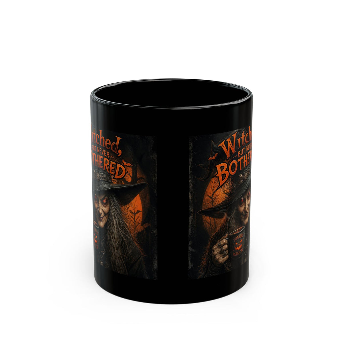 Witched But Never Bothered Black Mug — Halloween Witch Coffee Cup (11oz & 15oz)
