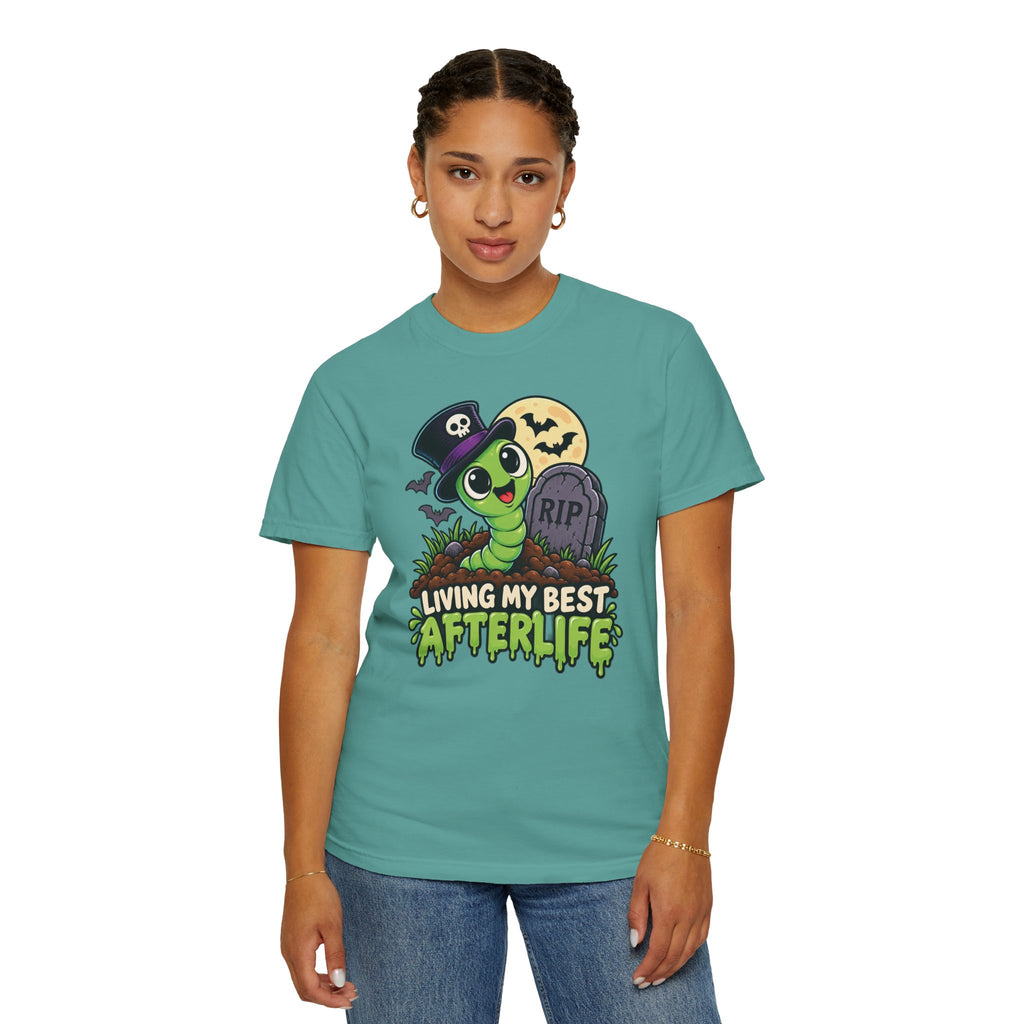 Living My Best Afterlife – Cute Halloween Graveyard Worm T-Shirt