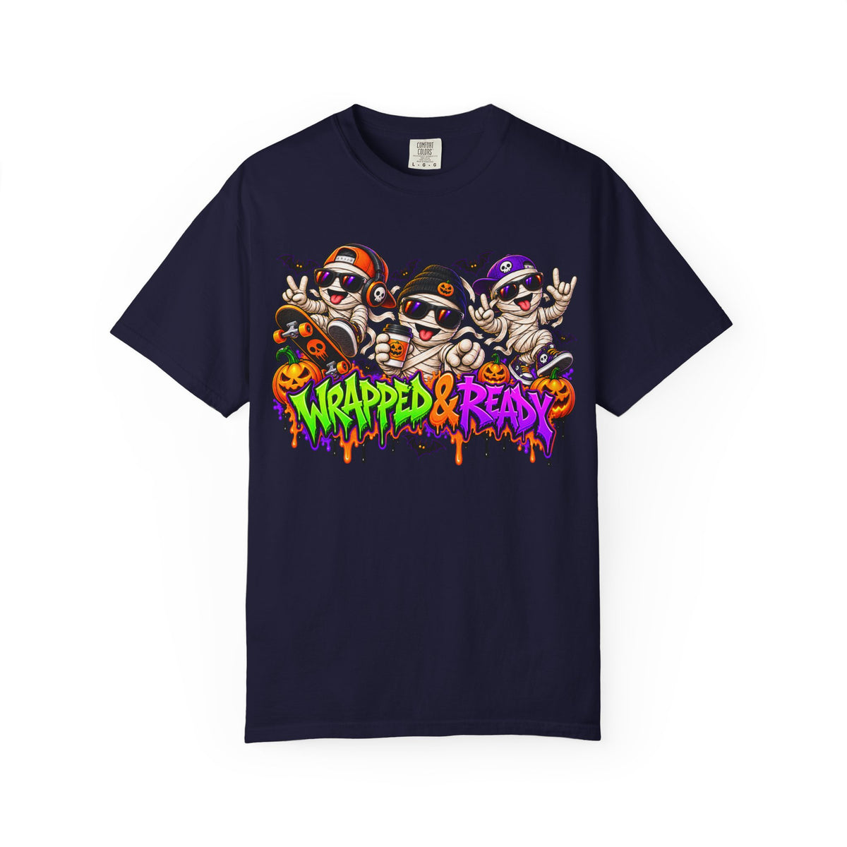 Wrapped & Ready – Halloween Mummy Crew Graphic T-Shirt