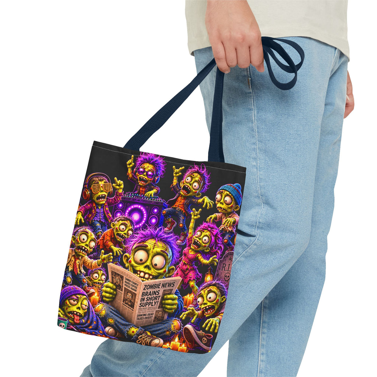 FestoraShop Funny Zombies Tote Bag - Cute 3D Halloween Zombie Reading Design