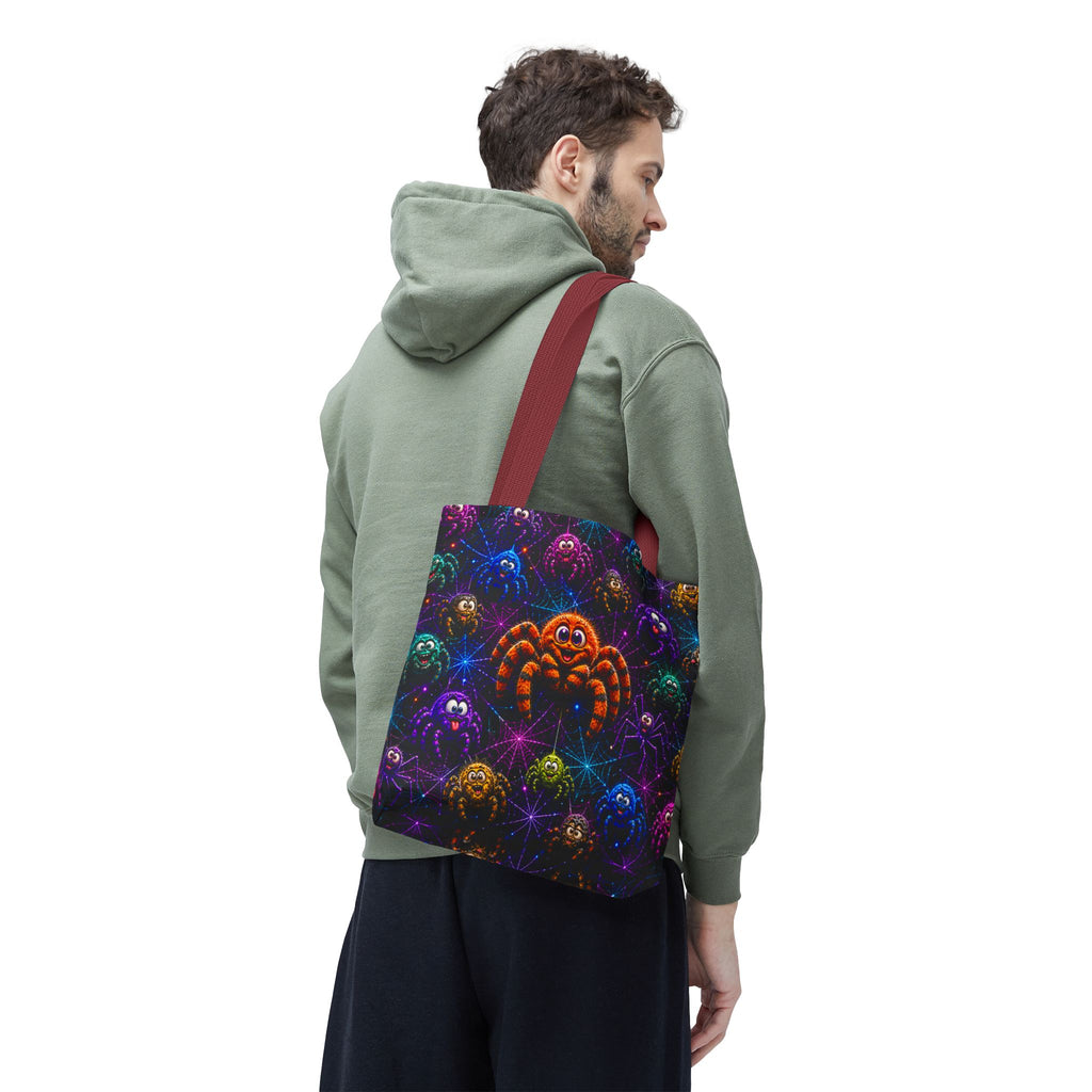 Colorful Crazy Spiders Halloween Tote Bag – Cute 3D Spider Web Pattern