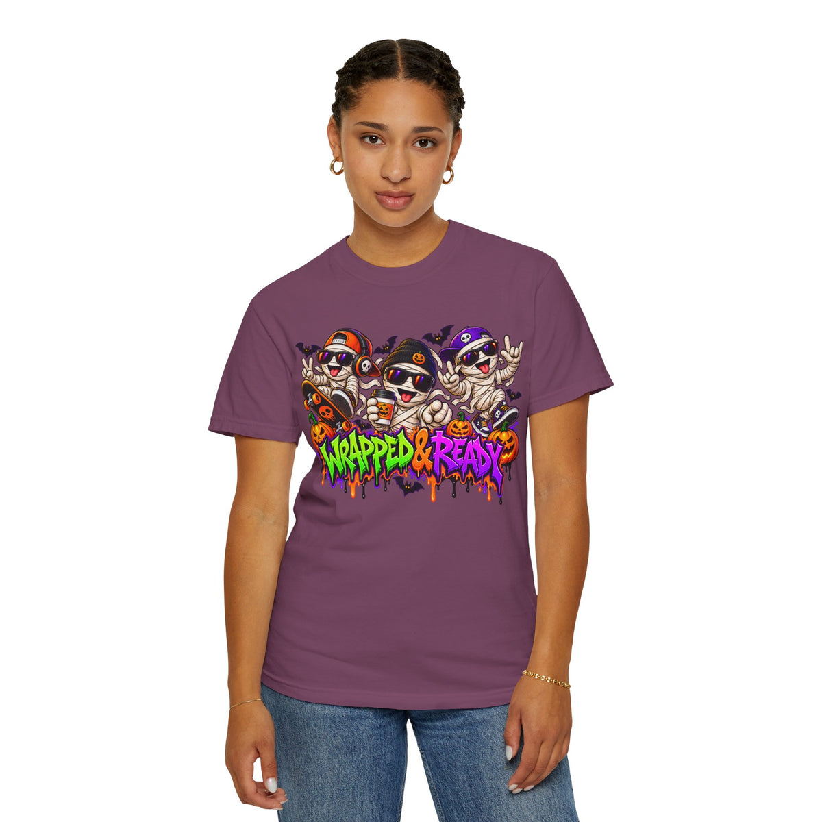 Wrapped & Ready – Halloween Mummy Crew Graphic T-Shirt