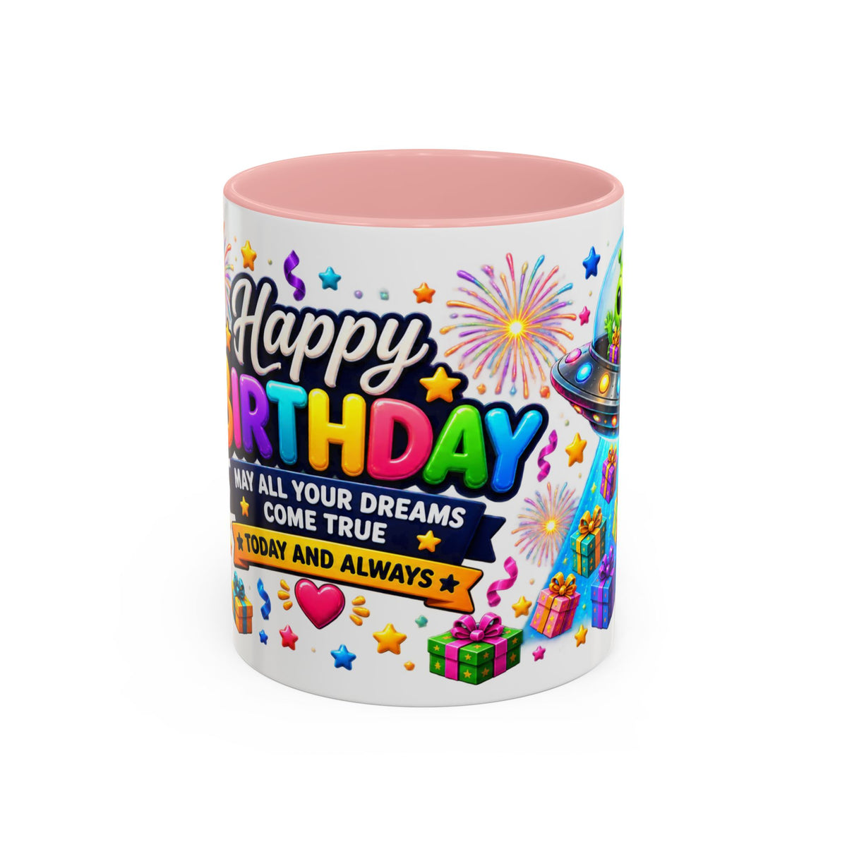 Happy Birthday Alien Coffee Mug — Colorful Galactic Birthday Wishes