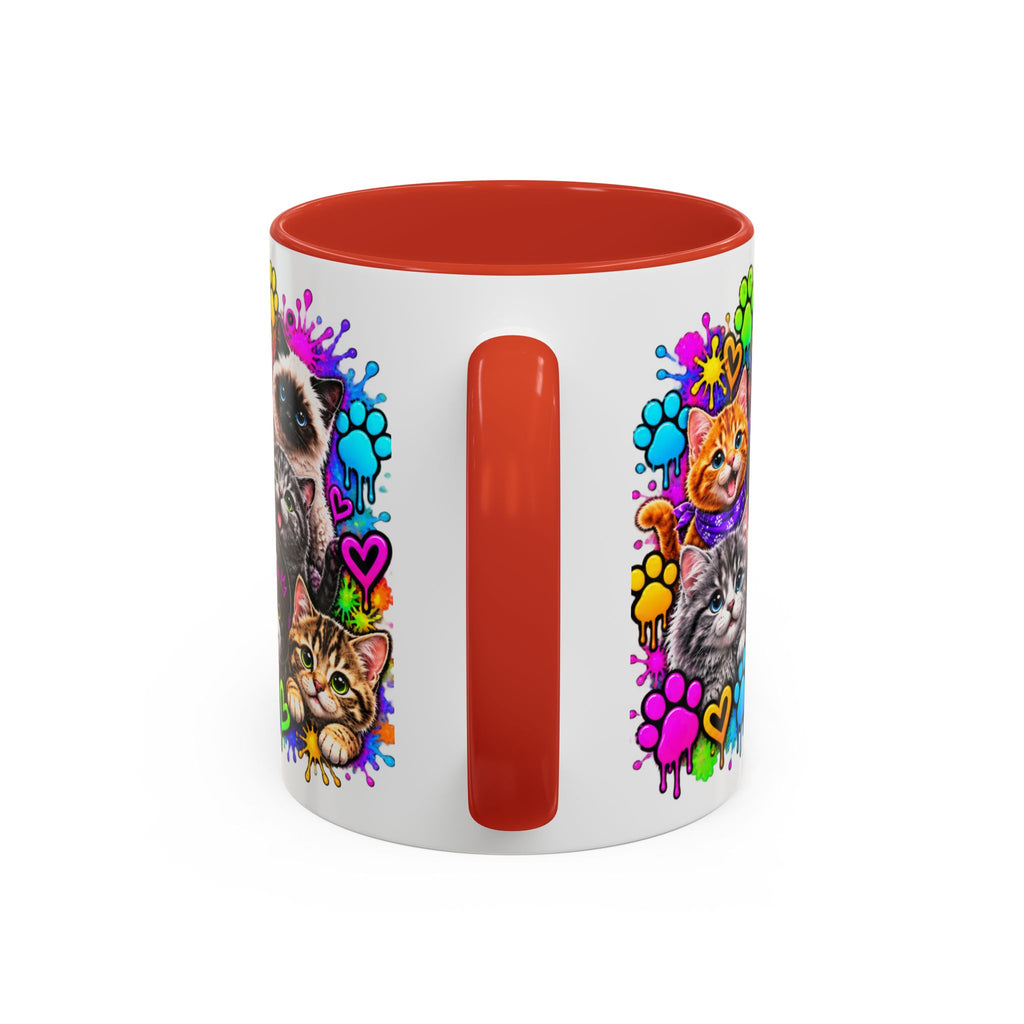 Cats Stay Pawsitive Accent Coffee Mug – Colorful Cute Cat Paw Print Design (11oz)