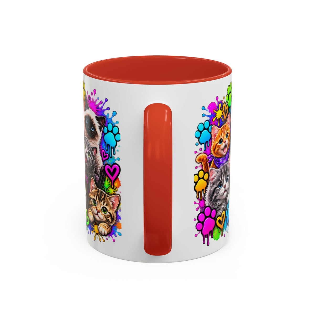 Cats Stay Pawsitive Accent Coffee Mug – Colorful Cute Cat Paw Print Design (11oz)