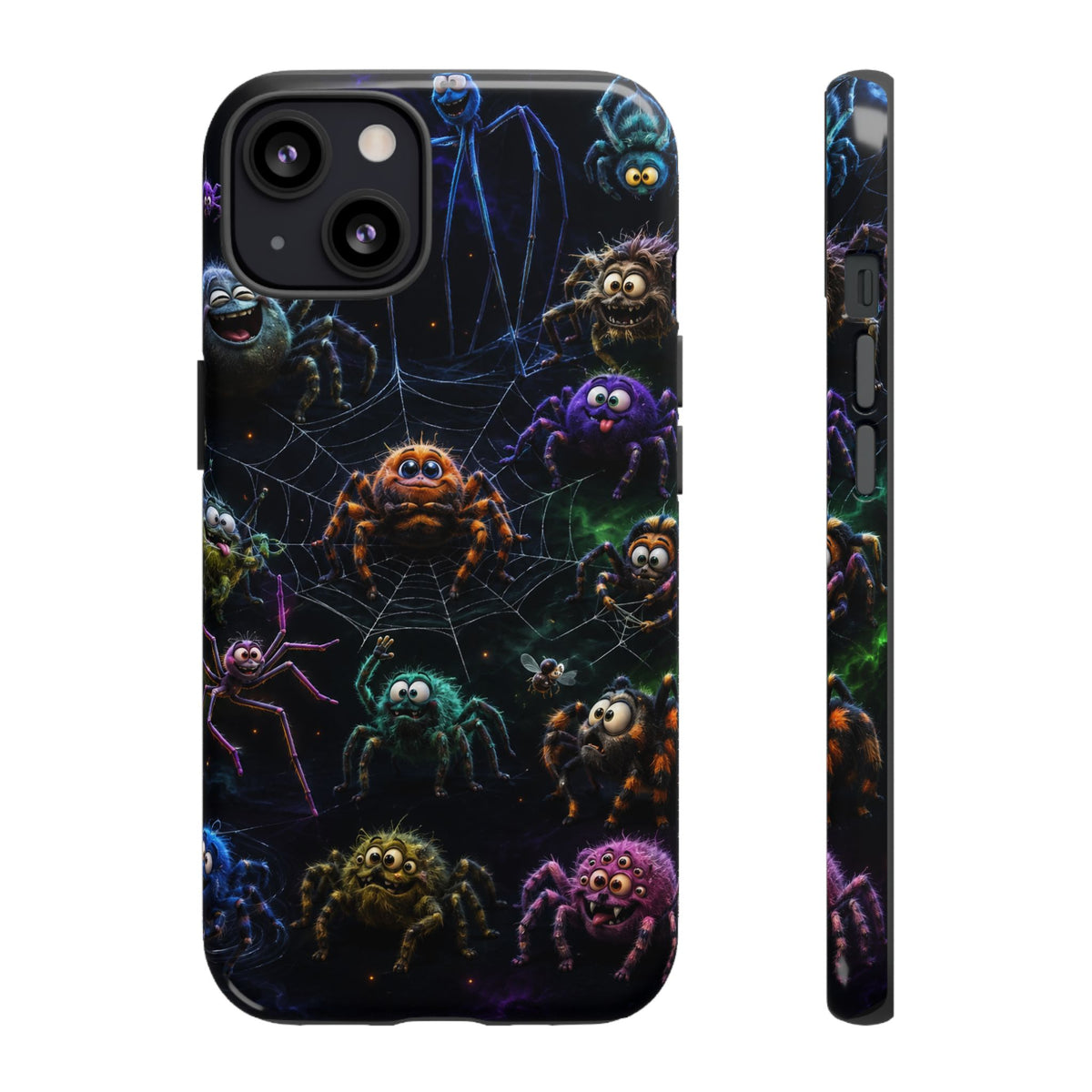 Spider Squad Tough Phone Case — Colorful Cute Spiders on Web Protective Cover