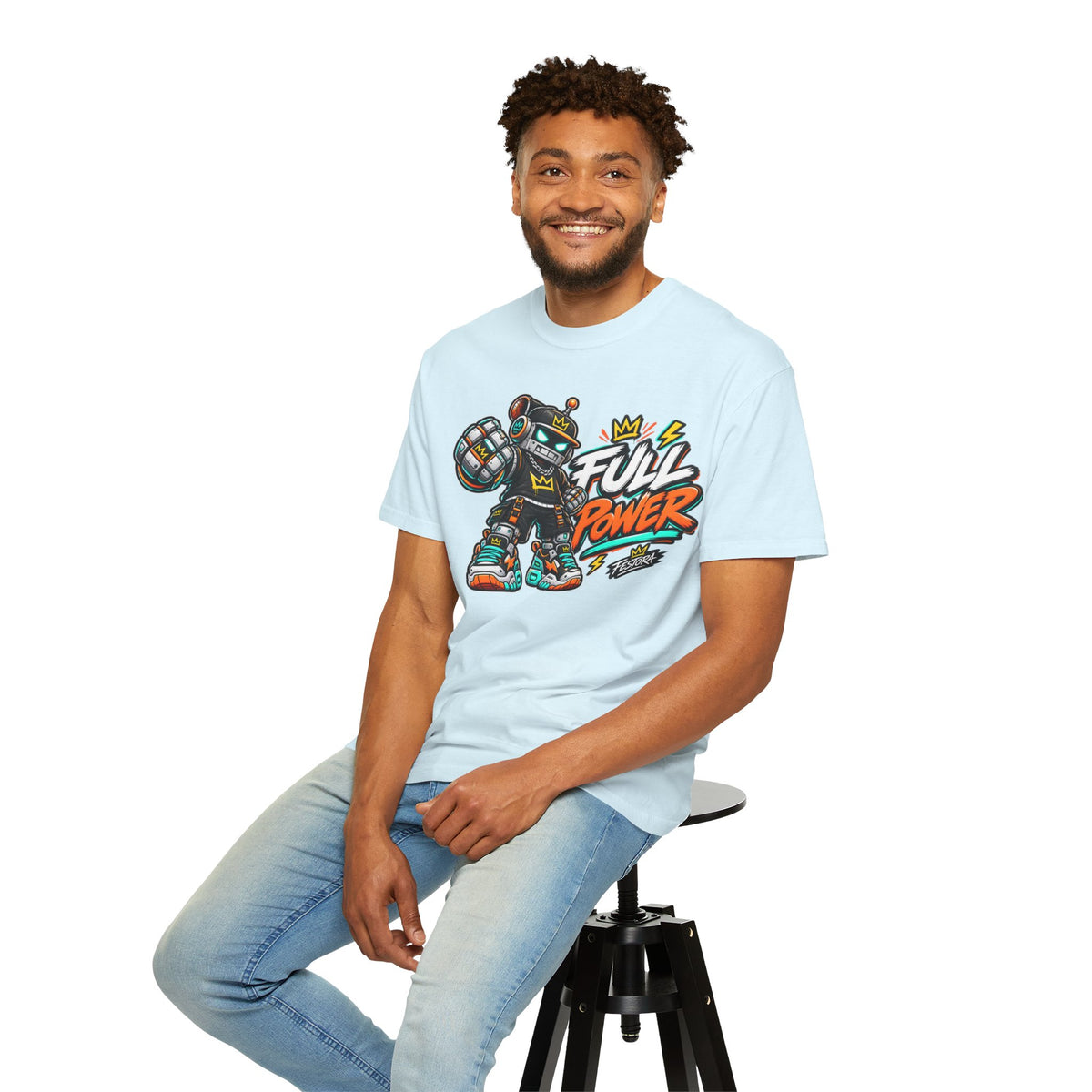 Full Power Robot Graphic T-Shirt — Retro Streetwear Tee
