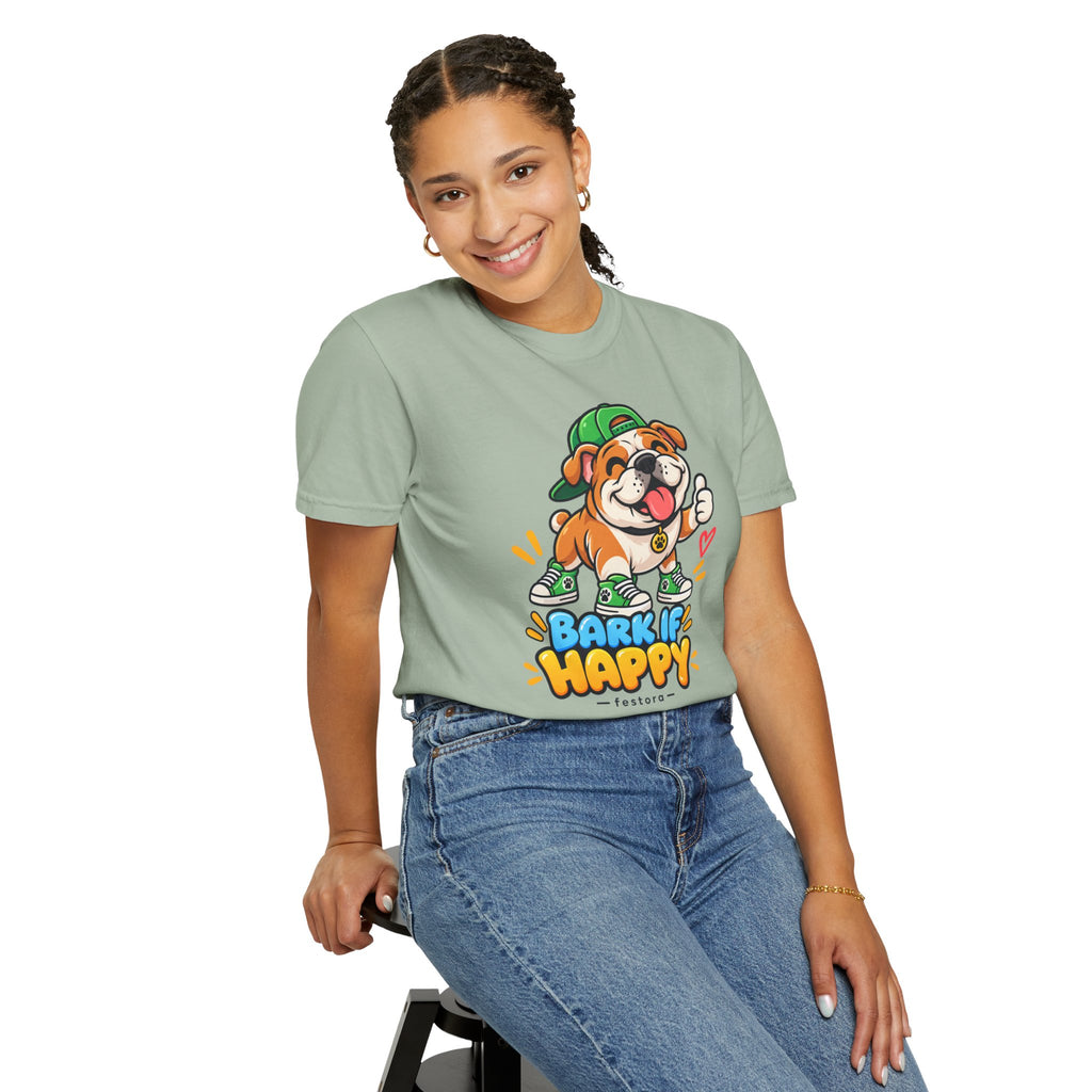 Bark If Happy – Cute Bulldog Graphic T-Shirt
