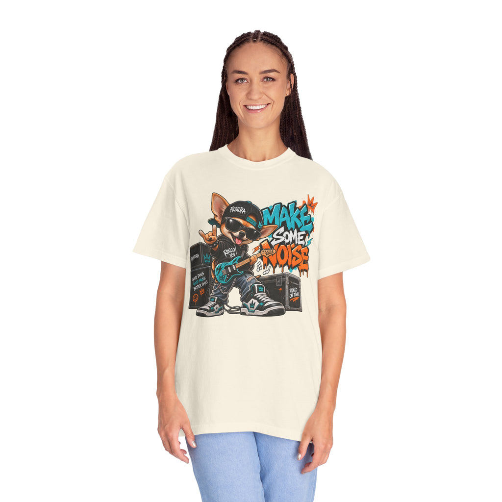 Make Some Noise Rocco Graphic T-Shirt — Streetwear Rock Dog Tee