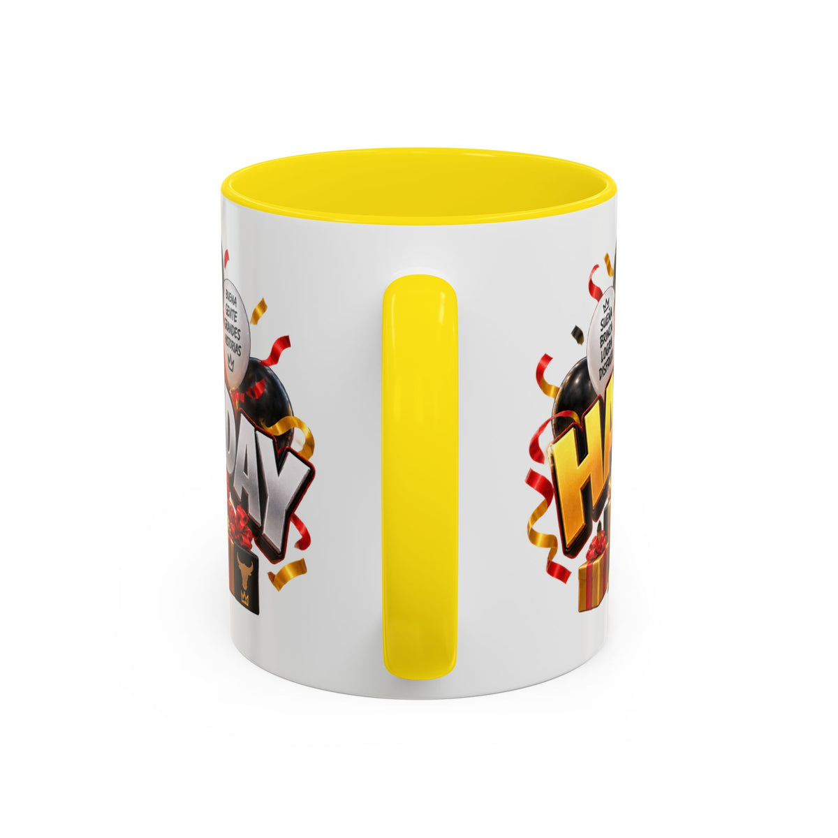 Happy Birthday Bull Mug – Colorful 3D Birthday Gift – White Coffee Mug