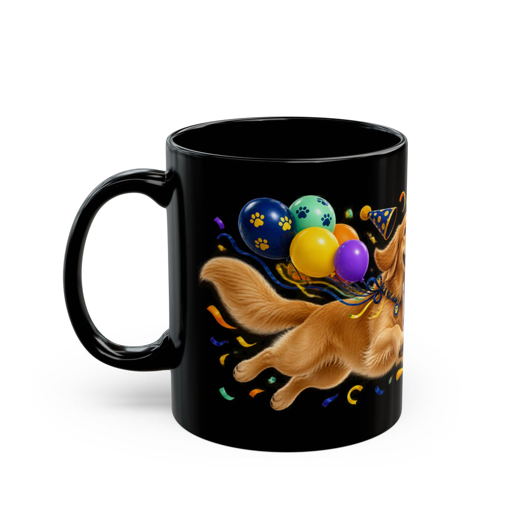 Fetch the Cake Golden Retriever Birthday Black Mug