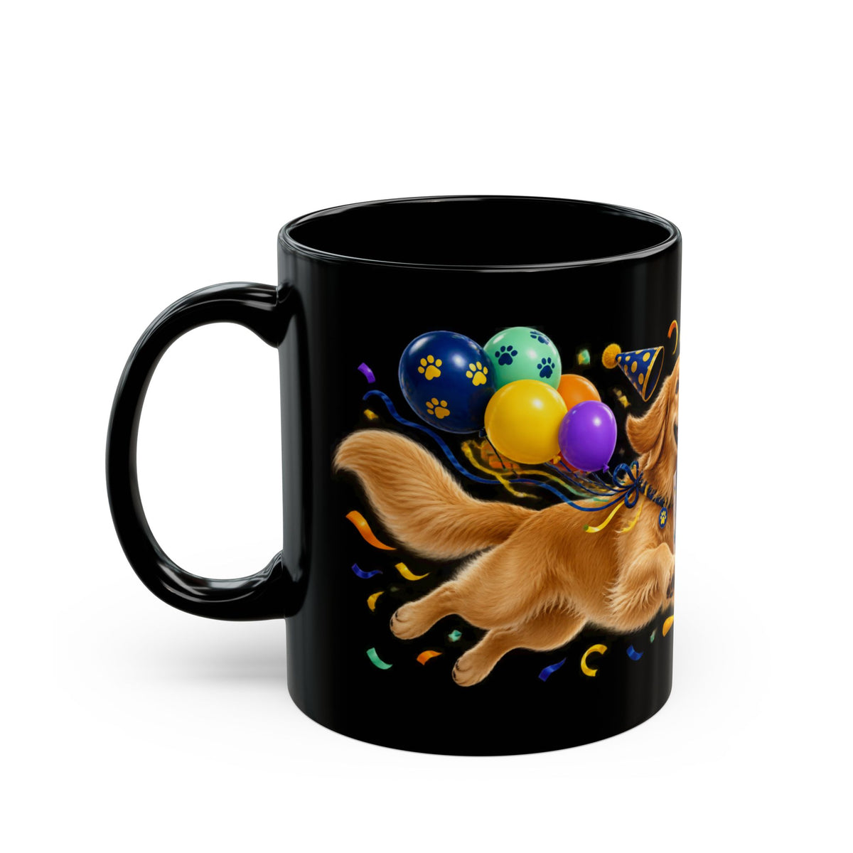 Fetch the Cake Golden Retriever Birthday Black Mug