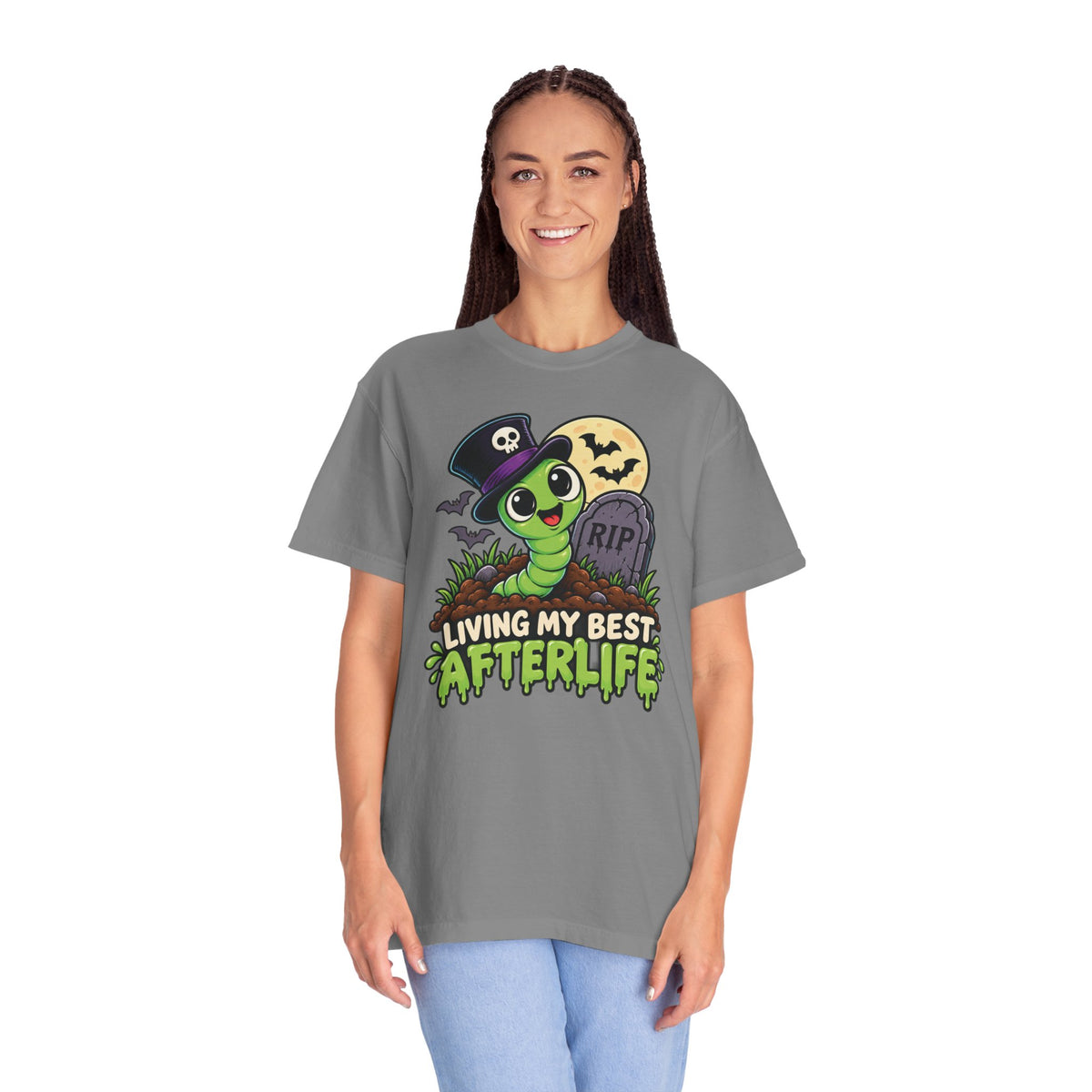 Living My Best Afterlife – Cute Halloween Graveyard Worm T-Shirt