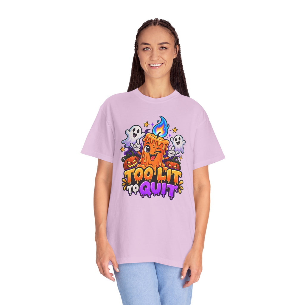 Too Lit to Quit – Funny Halloween Candle T-Shirt