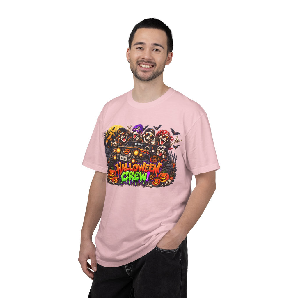 Halloween Crew T-Shirt – Skeleton Jeep Spooky Graphic Tee