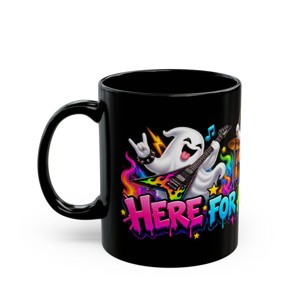 Here for a Boo Time Halloween Ghost Rock Band Black Mug