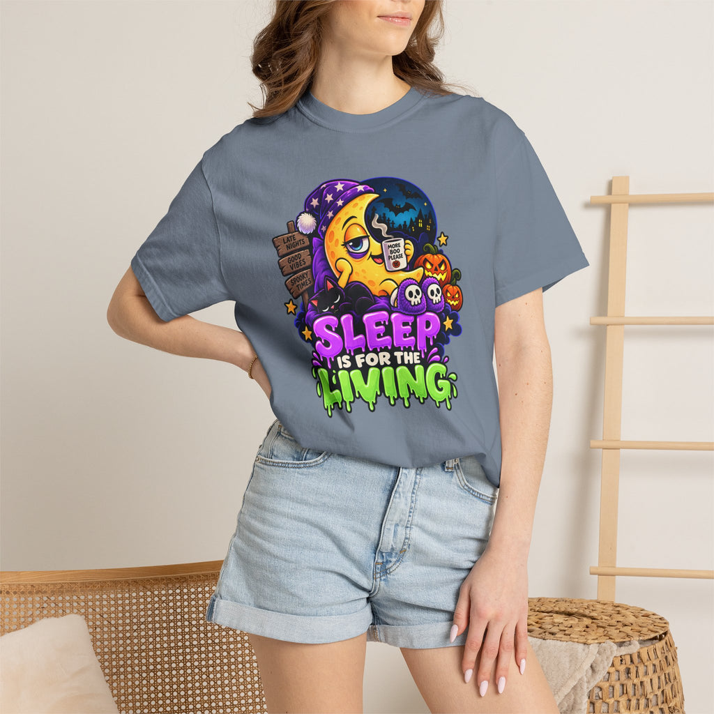 Sleep Is for the Living – Funny Halloween Moon T-Shirt