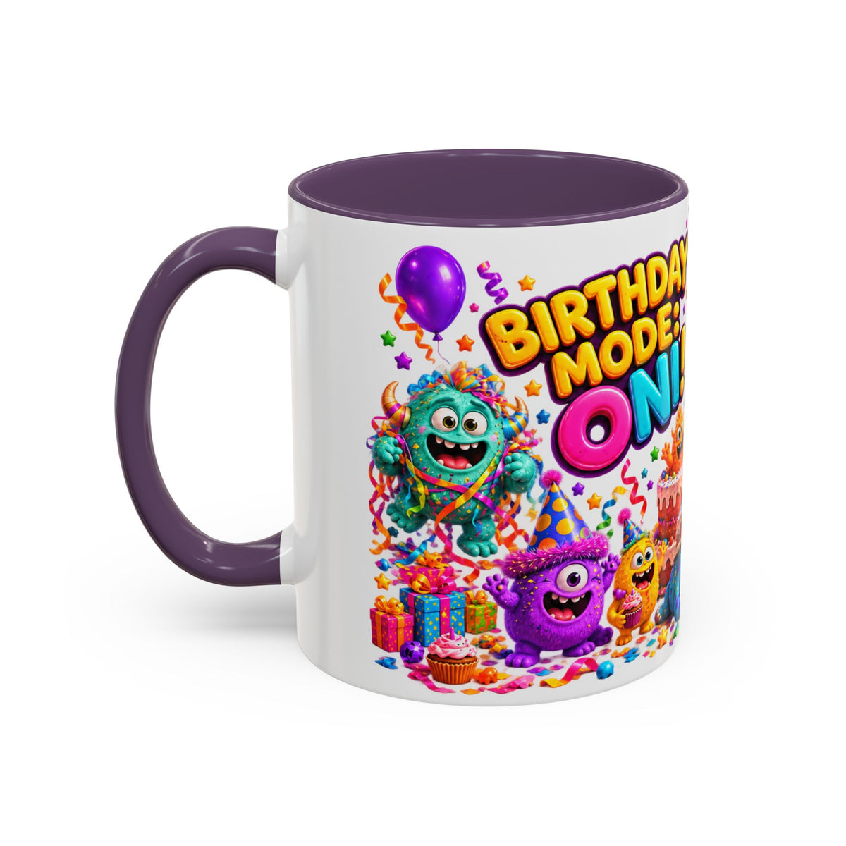 Birthday Mode On Monsters Coffee Mug — Colorful Party Coffee Cup (11/15oz)