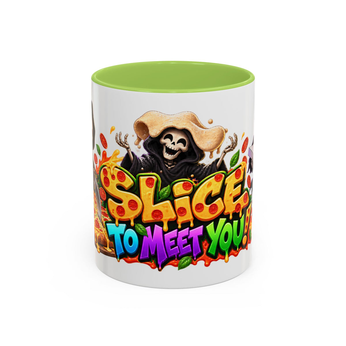 Slice to Meet You Funny Grim Reaper Pizza Halloween White Mug