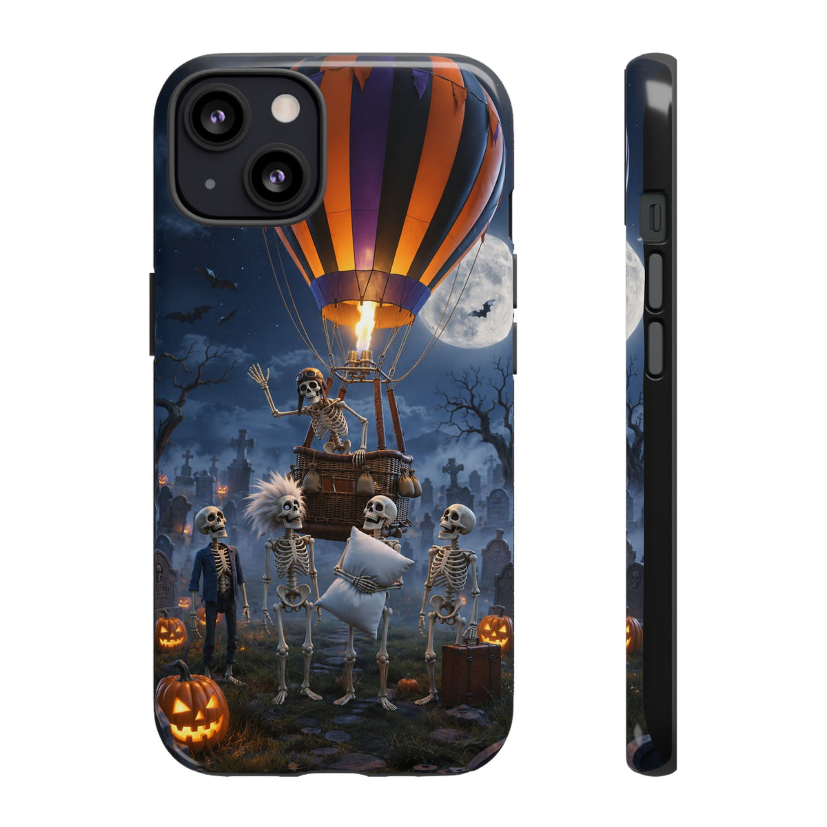 Halloween Skeletons Hot Air Balloon Phone Case – Spooky Night iPhone Cover