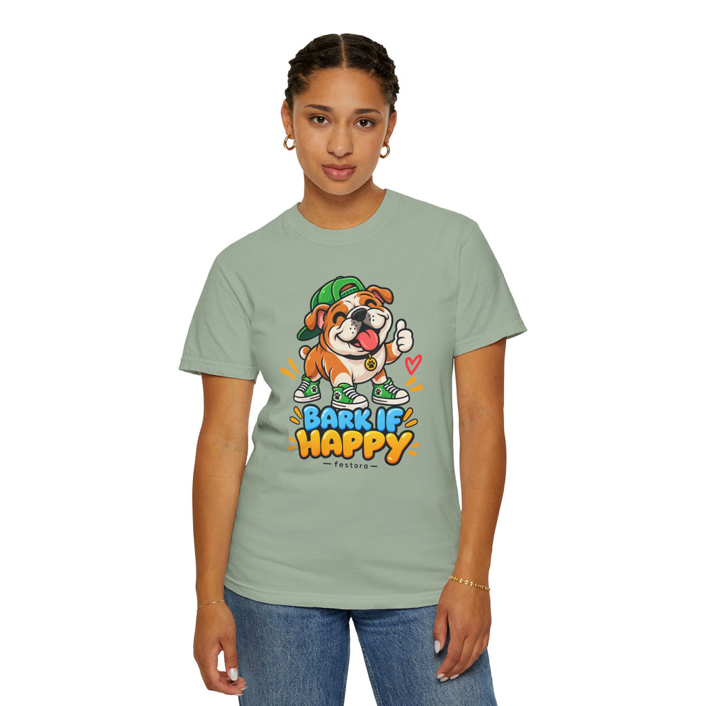 Bark If Happy – Cute Bulldog Graphic T-Shirt