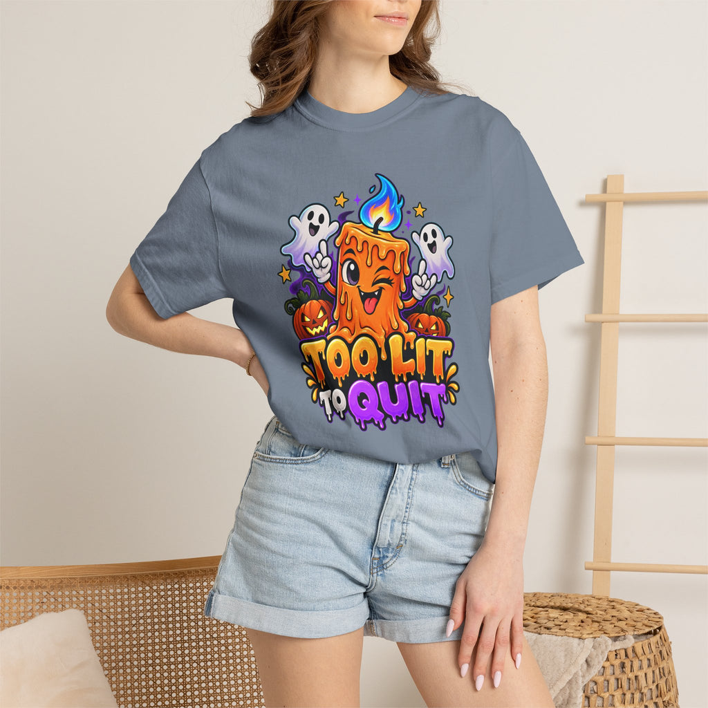 Too Lit to Quit – Funny Halloween Candle T-Shirt