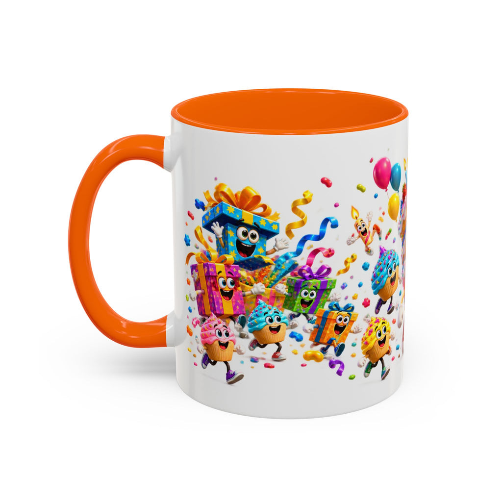 Birthday Party Coffee Mug – Colorful Happy Birthday Cake & Balloon Design (11/15oz Accent Mug)