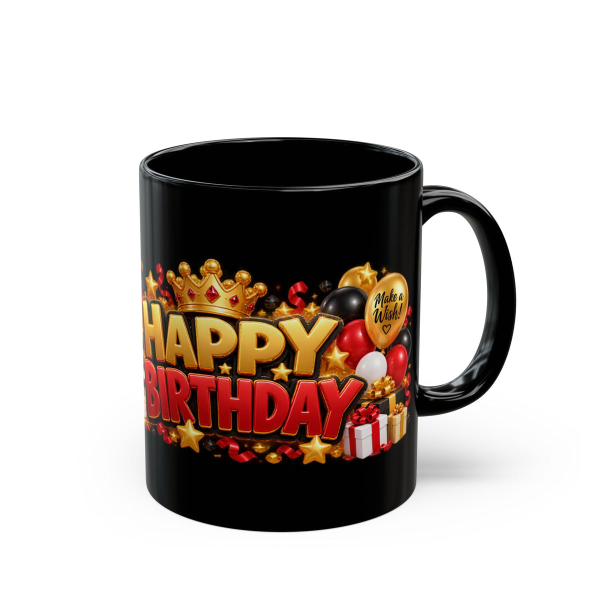 Happy Birthday Rhino Mug – Bold 3D Birthday Design – Black Coffee Mug