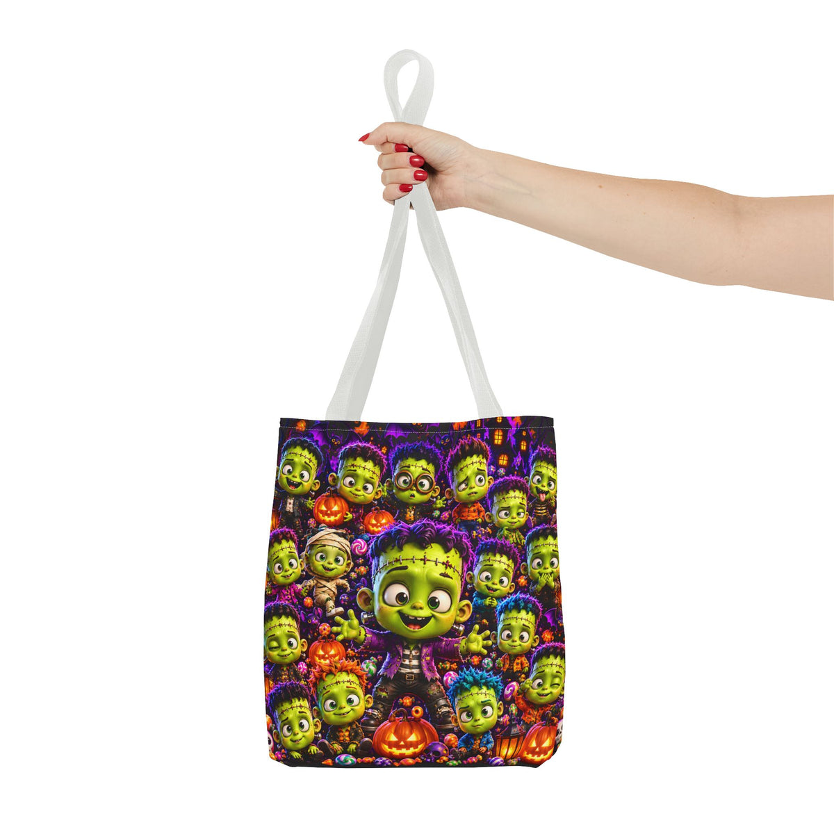 FestoraShop Funny Frankis Halloween Tote Bag - Cute 3D Monsters & Pumpkins