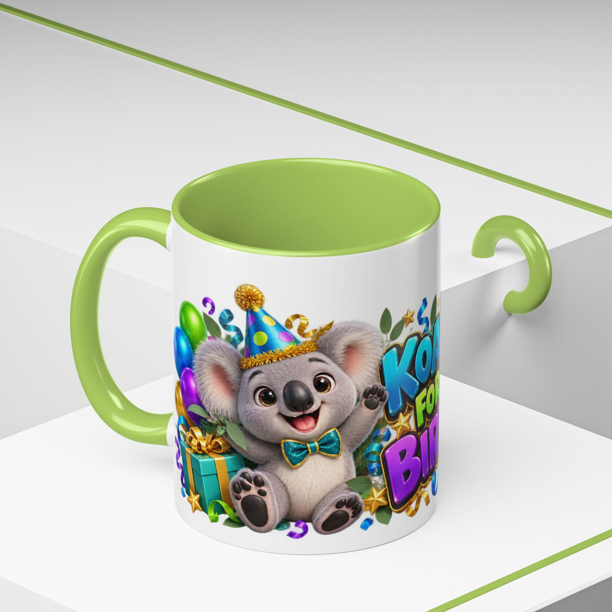 Koala-Fied for a Great Birthday White Mug – Cute Koala Birthday Cup, Colorful Fun Party Gift