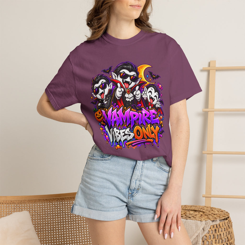 Neon Vampire Vibes Halloween Unisex Garment-Dyed T-Shirt Featuring a Cool Festora Vampire Crew