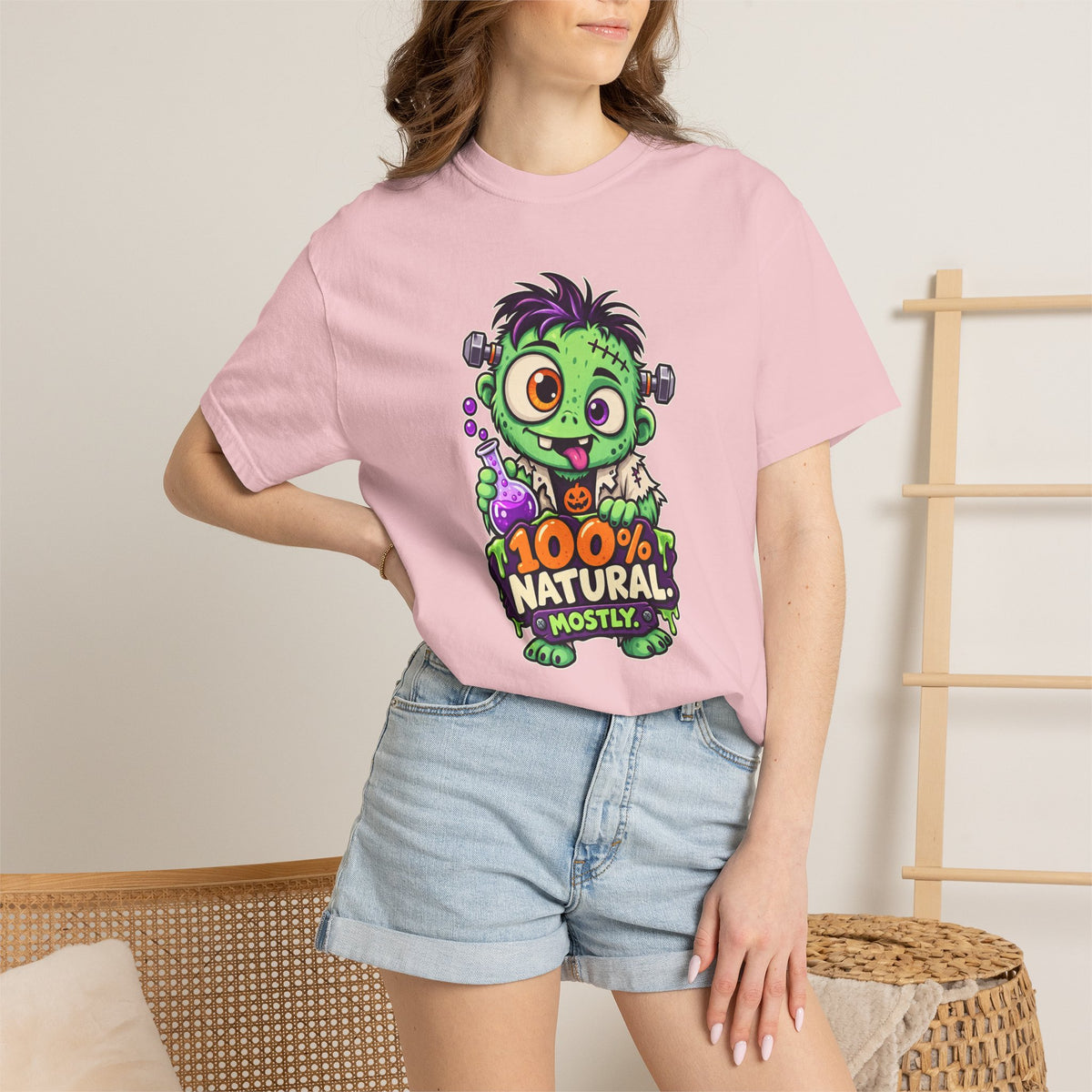 100% Natural. Mostly. – Cute Halloween Lab Monster T-Shirt