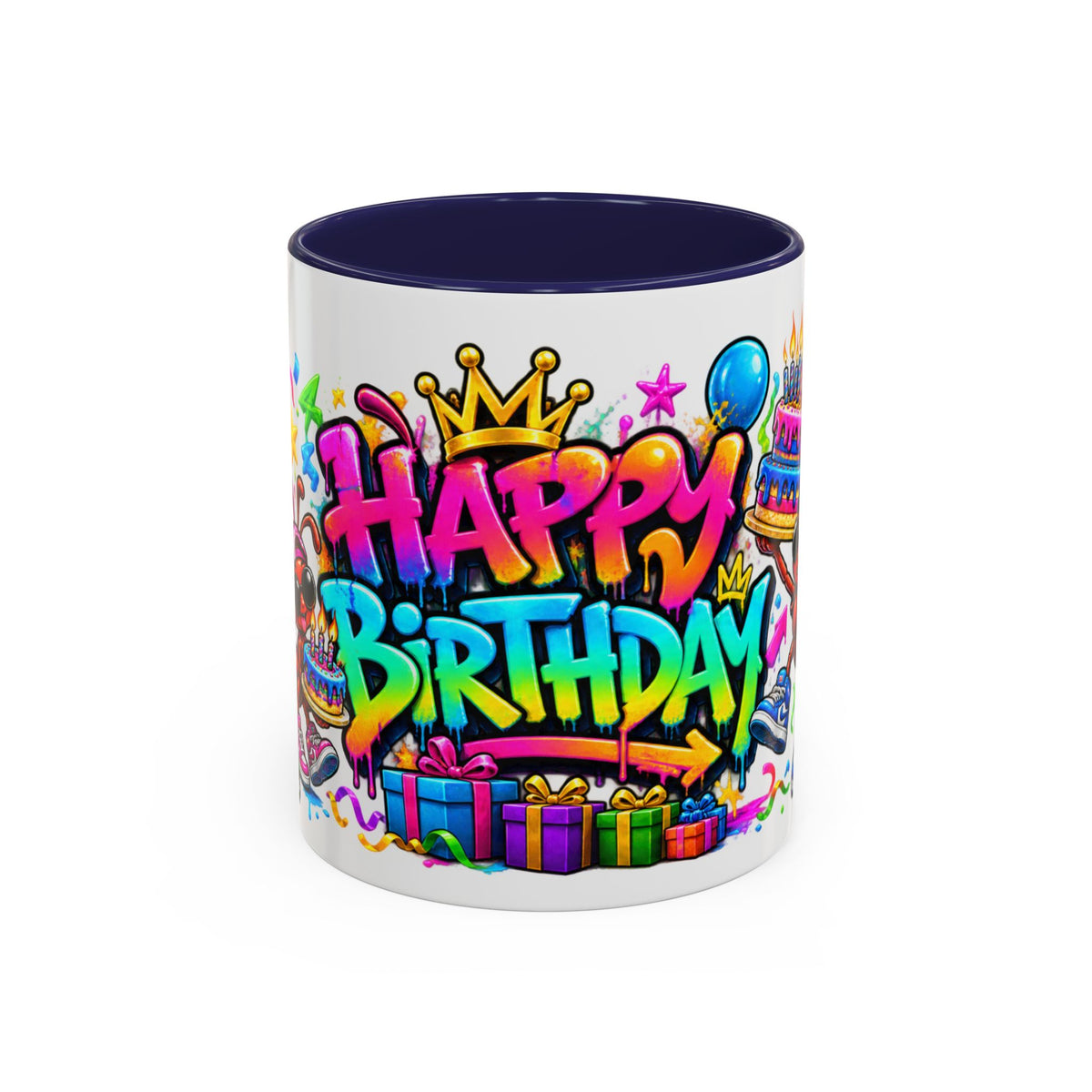 Happy Birthday Accent Coffee Mug - Colorful Graffiti Party Design (11 oz)