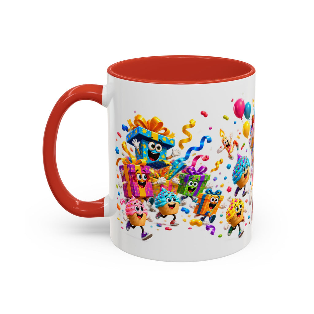 Birthday Party Coffee Mug – Colorful Happy Birthday Cake & Balloon Design (11/15oz Accent Mug)