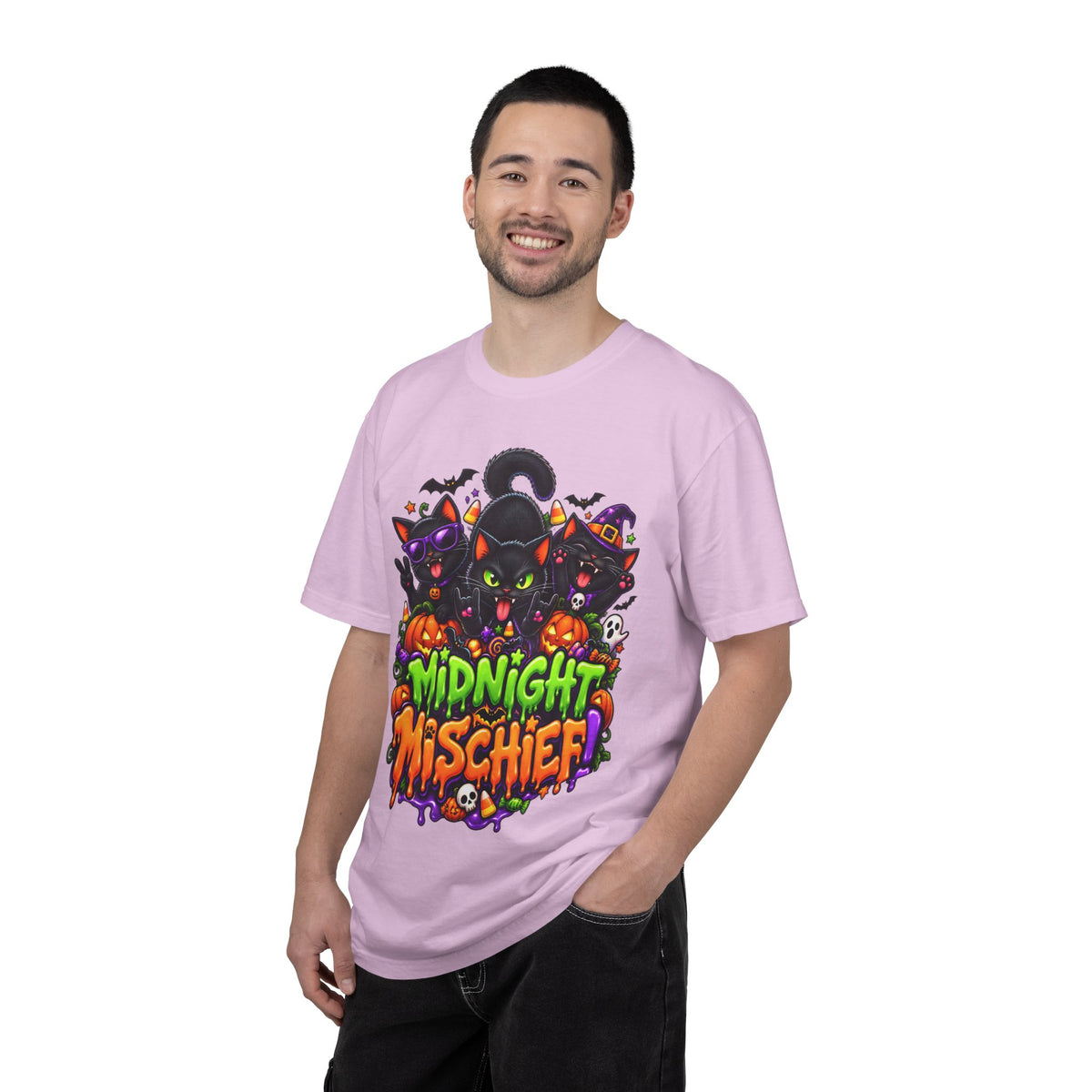 Midnight Mischief Halloween T-Shirt – Funny Black Cat Graphic Tee