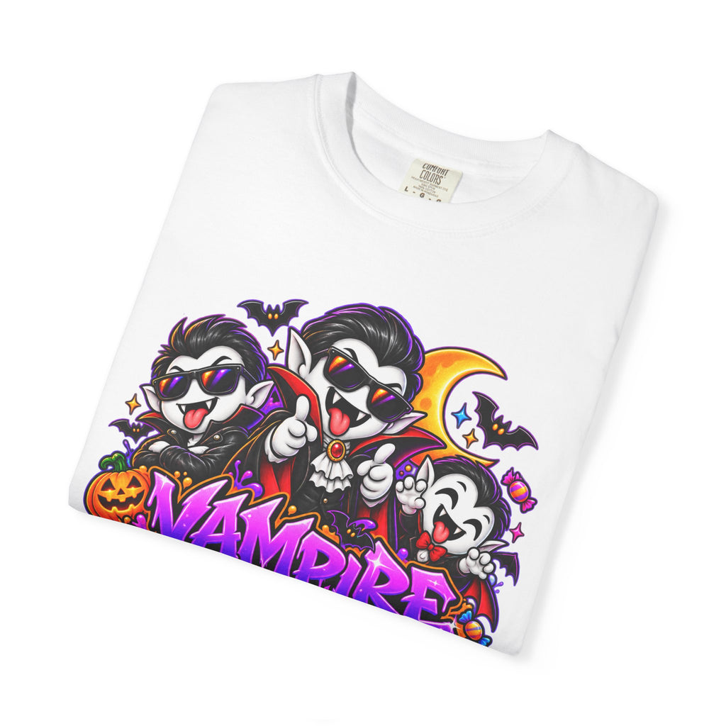 Neon Vampire Vibes Halloween Unisex Garment-Dyed T-Shirt Featuring a Cool Festora Vampire Crew