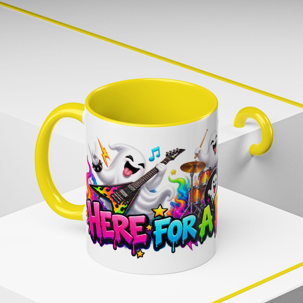 Here for a Boo Time Halloween Ghost Rock Band White Mug