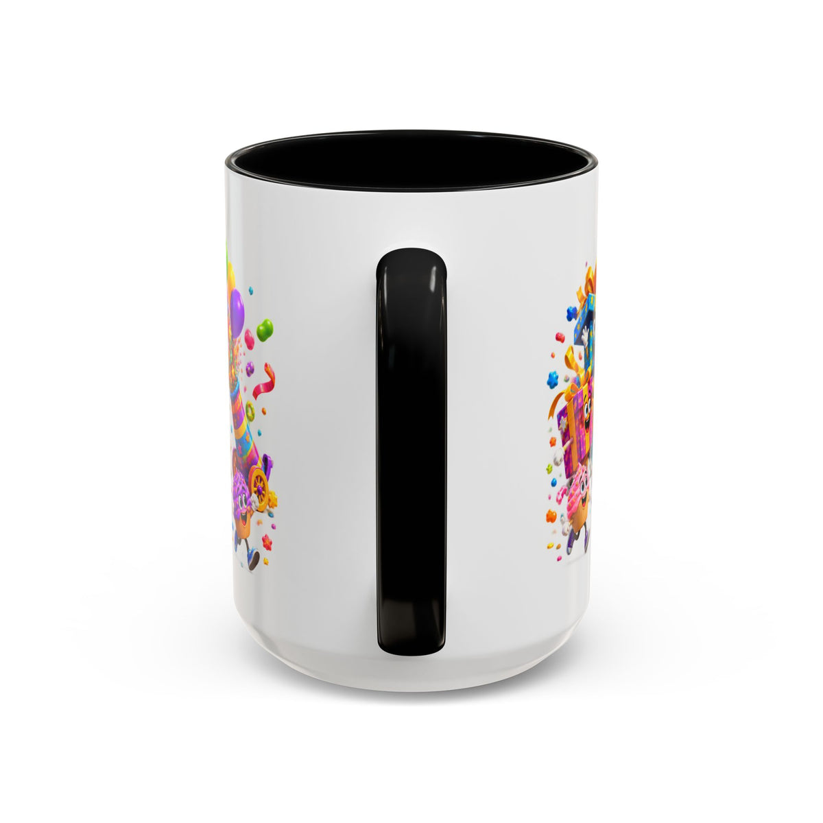 Birthday Party Coffee Mug – Colorful Happy Birthday Cake & Balloon Design (11/15oz Accent Mug)
