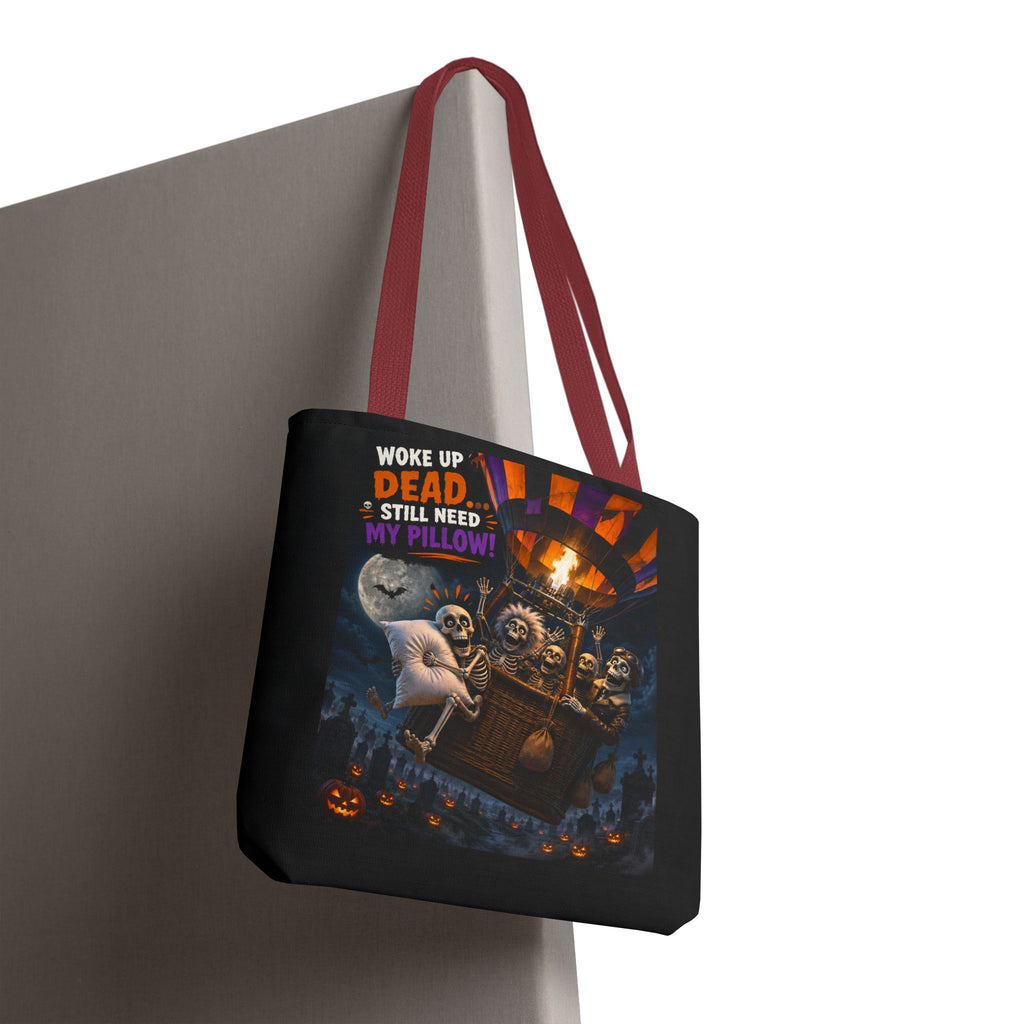 Halloween Ghost Tote — "Woke Up Dead... Still Need My Pillow" All-Over Print Tote